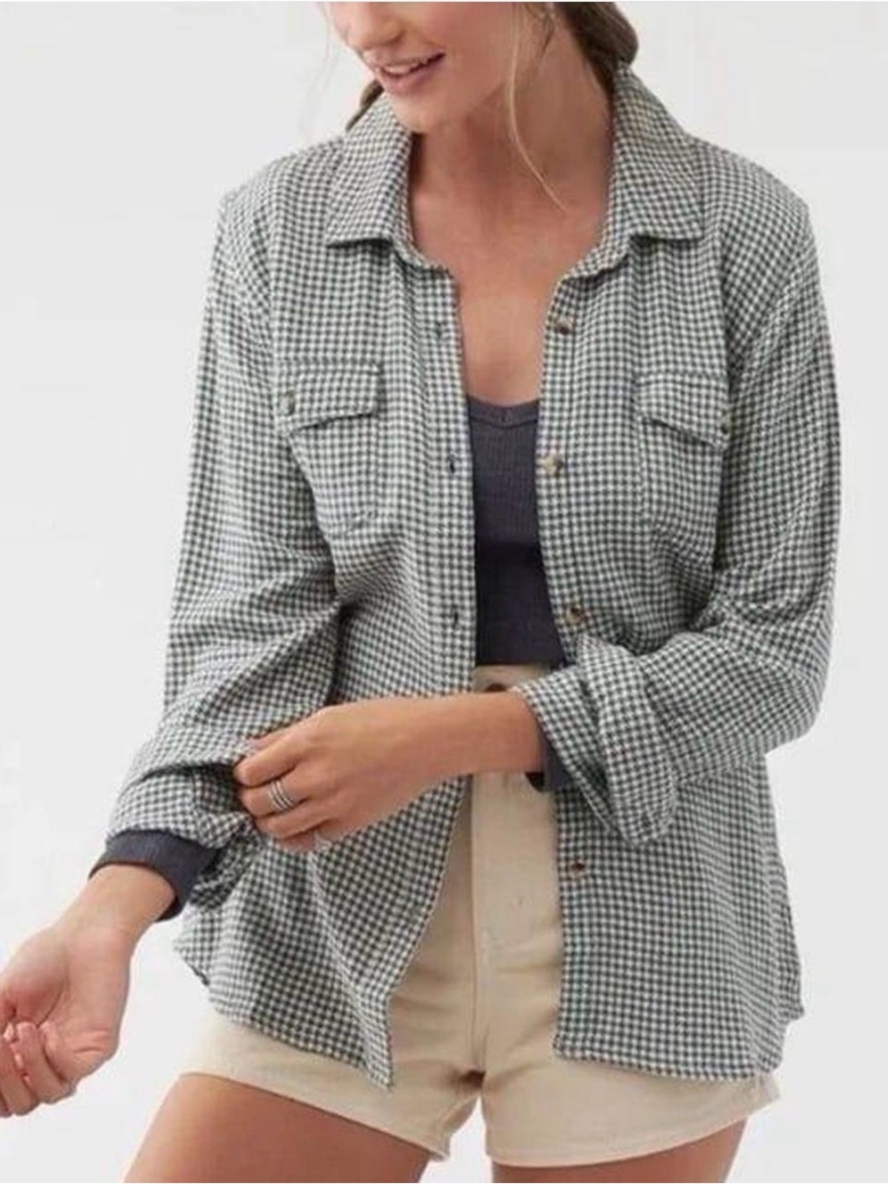 Hollister Black & White Houndstooth Lightweight Shirt Jacket